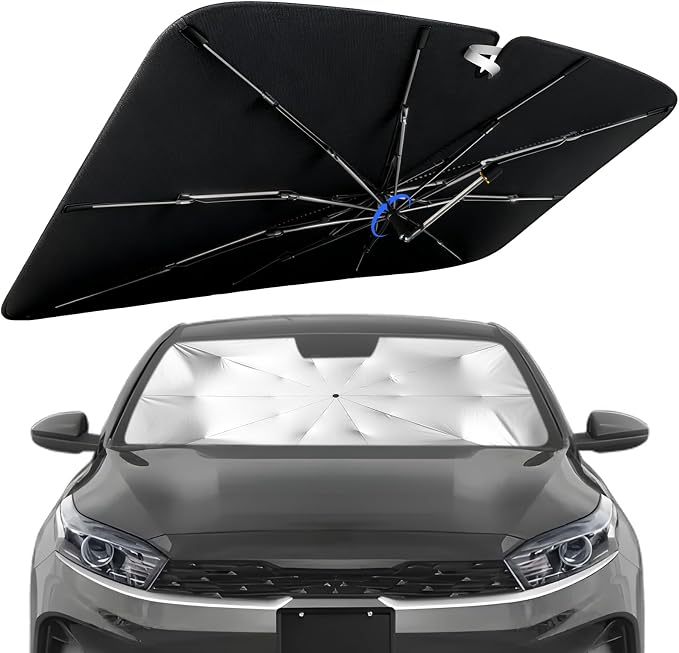 Windshield Sun Shade for Kia Forte 2019-2026 with 360° Rotating Shaft | Custom Fit Umbrella Sunshade for UV Blocking, Interior Heat Protection, Easy Storage, UPF 50+ Cool Windshield Cover by Lonyaqui