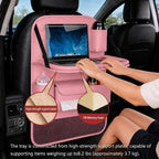 2 Pack Leather Car Backseat Organizer with Foldable Table Tray, Universal Car Seat Back Protector Kick Mat with Touchscreen Tablet Holder, Storage Pockets, Cup Holders & Tissue Holder, Pink - Image 4
