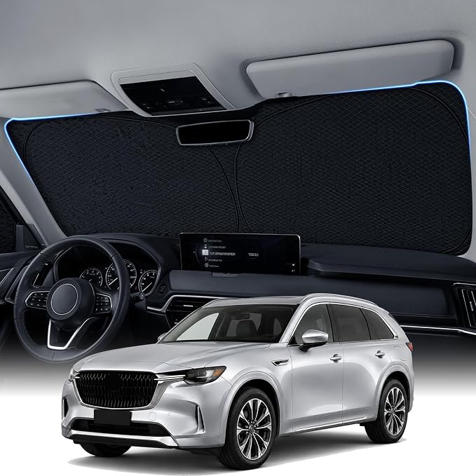 Large Windshield Sun Shade for Mazda CX 90 2024-2026, 7-Layer Heavy-Duty & Blocks UV Rays, 3D Scanned Custom Fit, Keep Interior Cooler, Easy Storage & Foldable SUV Accessories, No Sagging by Zanch