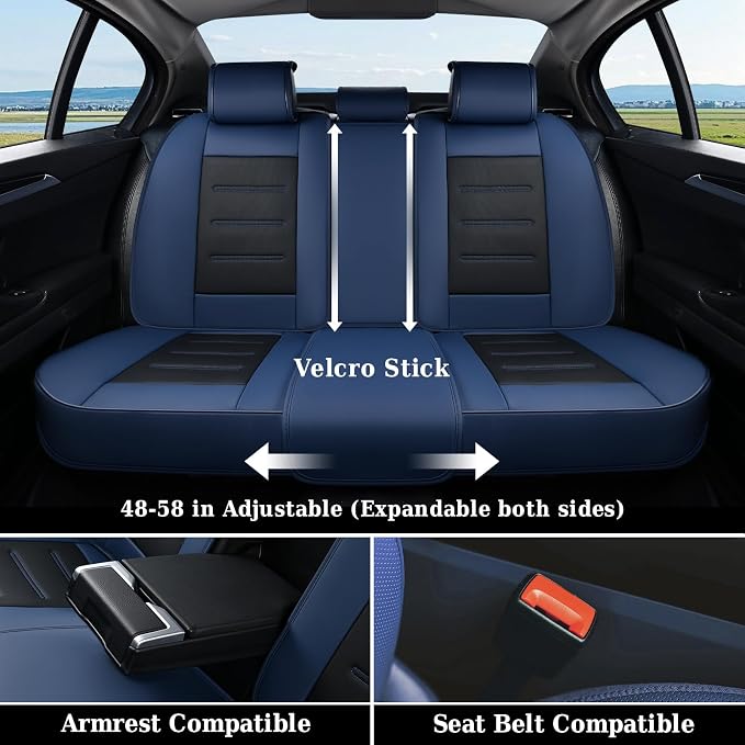 Coverado Car Seat Covers Full Set, Seat Covers for Cars, Waterproof, Leather Car Seat Cushion, Universal Car Interior Covers Seat Protectors for Most Cars Blue - Image 4