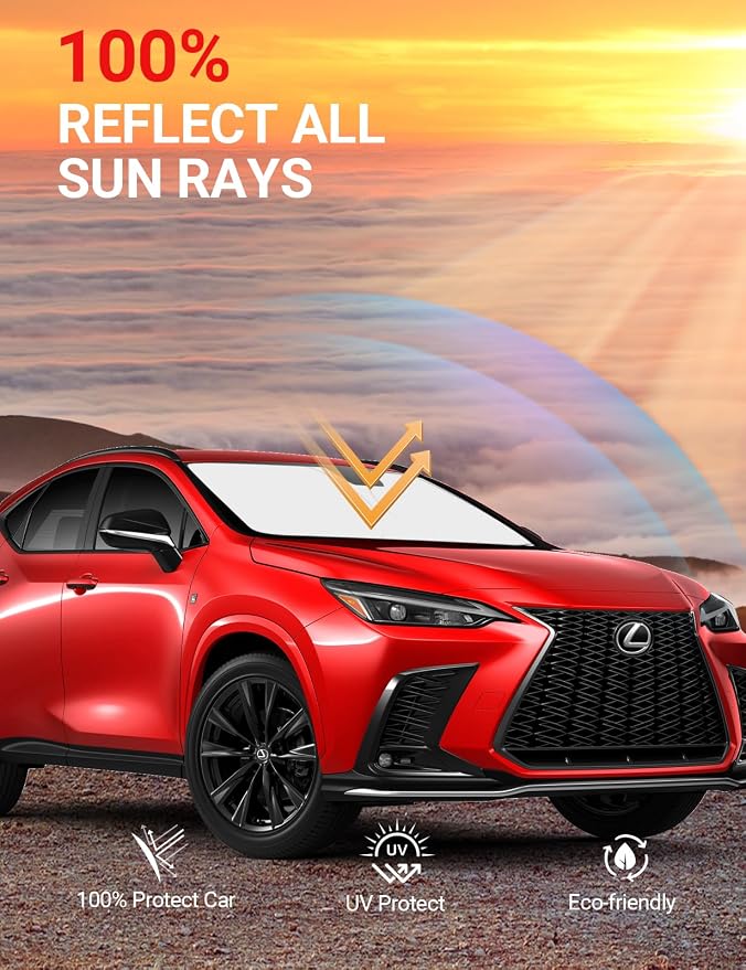 Proadsy Custom Fit 2022-2026 Lexus NX Windshield Sun Shade, Blocks Heat | 240T Heat Shield, Drops Temp 54°F, Blocks 99% UV, Prevents Dashboard Cracking, Summer Parking & Beach Trips, Easy Twist-Fold - Image 5