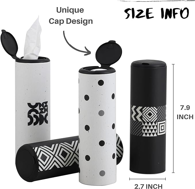 Car Tissue Holder with Facial Tissues Bulk - 4 PK Car Tissues Cylinder with Cap, Tissue Holder for Car, Travel Tissues for Car Cup Holder, Refill Car Tissue Box Round Container - Image 2