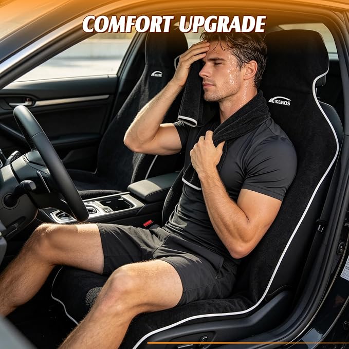 2 Pack Towel Car Seat Covers, Waterproof Washable Front Seat Protectors with Soft Terry Cloth, Non-Slip Backing, Universal Fit for Cars SUVs Trucks,Gym,Beach,Pets, Kids,Road Trips (Black) - Image 2