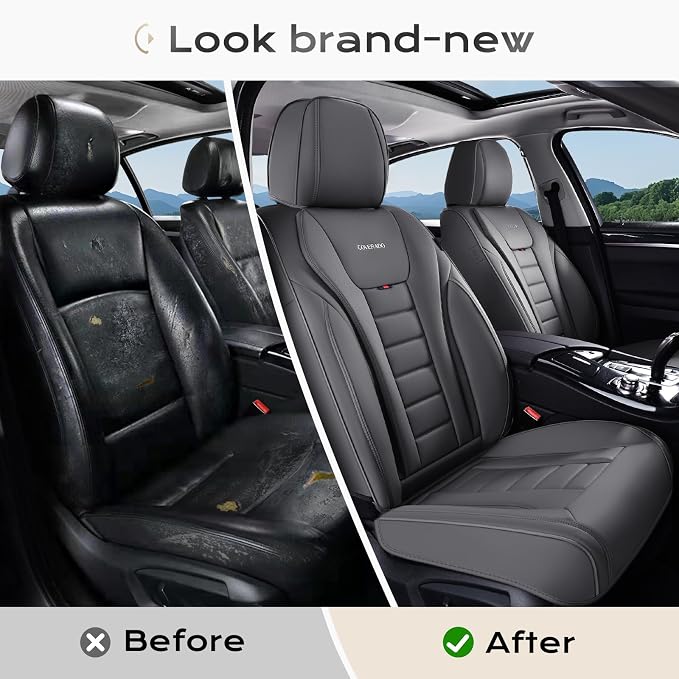 Coverado Car Seat Covers Full Set, Seat Covers for Cars, Front Seat Covers and Back Seat Cover Waterproof Leather Automotive Seat Cover, Universal Car Interior Protectors Cushion for Most Cars - Image 5