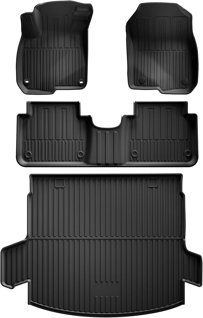 Floor Mats & Cargo Mat for Honda CR-V 2020-2022 Hybrid Only | All Weather Protection TPE Floor Liners 1st & 2nd Row & Trunk Mat Full Set, Black by IKABEVEM