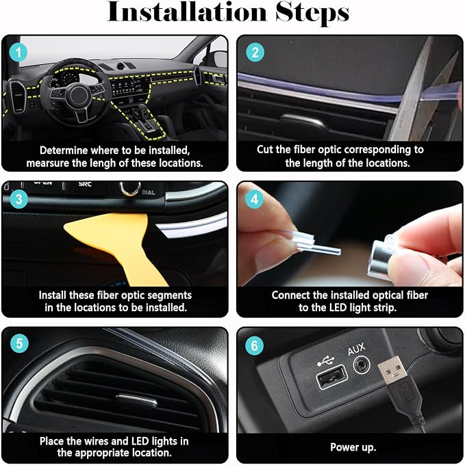 DEHERANE Interior Car LED Strip Lights, APP& RF Remote Control | 6 in 1 Car Ambient Lighting Kit with 315 inches Integrated Fiber Optic, 16 Million Colors Car LED Lights, Sync to Music - Image 7