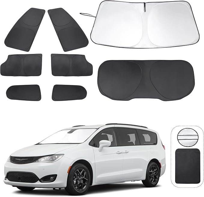 TINGLU Window Shades for Chrysler Pacifica Minivan 2017-2026 8PCS Accessories Full Windows Rear Triangular Windshield Sun Shade Sun UV Rays Privacy Protection by TINGLU