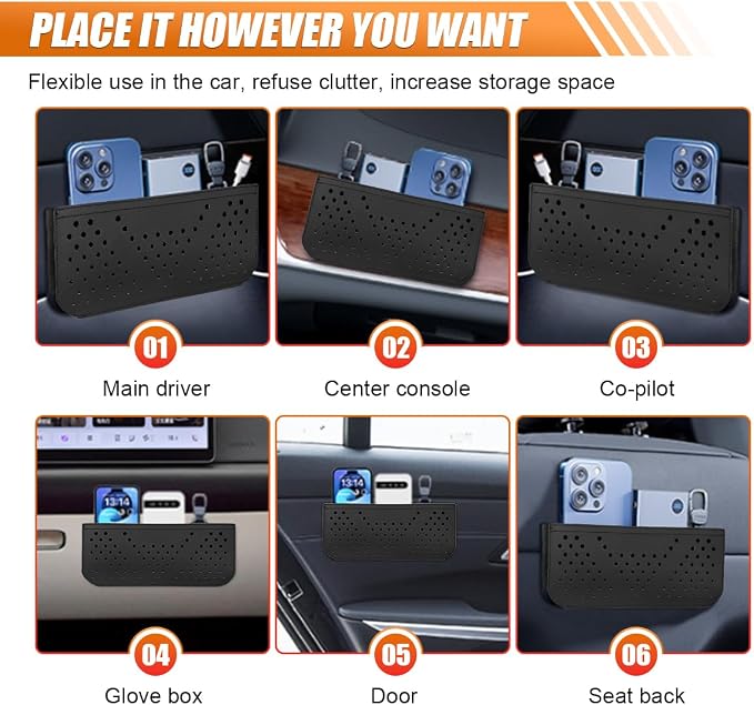 Car Seat Side Pocket Organizer, Multifunctional Mini Console Storage Bag for Phone, Keys, Sunglass, Wallet, PU Leather Tray Pouch Car Organizer Accessories for Seat, Door, Window, Console (Black) - Image 5