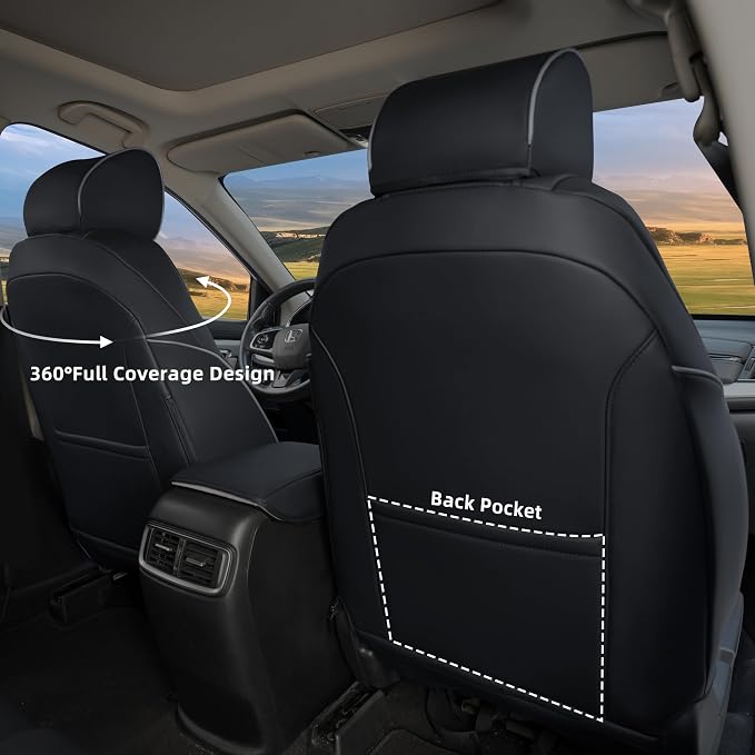 Lolcar CRV Seat Covers Custom Fit for Honda CRV 2017 2018 2019 2020 2021 2022,Leather Car Seat Cover Full Set for Trucks SUV,Waterproof Car Seat Cushion,Faux Leather(Black/Gray) - Image 3