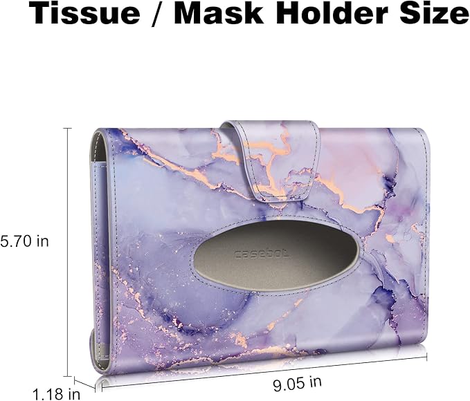 CaseBot Car Visor Tissue Holder, Sun Visor Napkin Holder, Mask Holder, PU Leather Backseat Tissue Box for Truck SUV, Lilac Marble - Image 7
