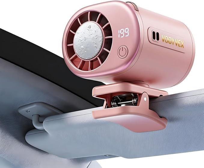 2026 Car Clip on Fan Air Conditioner with Led Display (Pink) | Mini Clip Fan Portable Personal Clip-On Air Conditioner for Shirt Silent Rechargeable Exhaust for Kitchen by Unknown