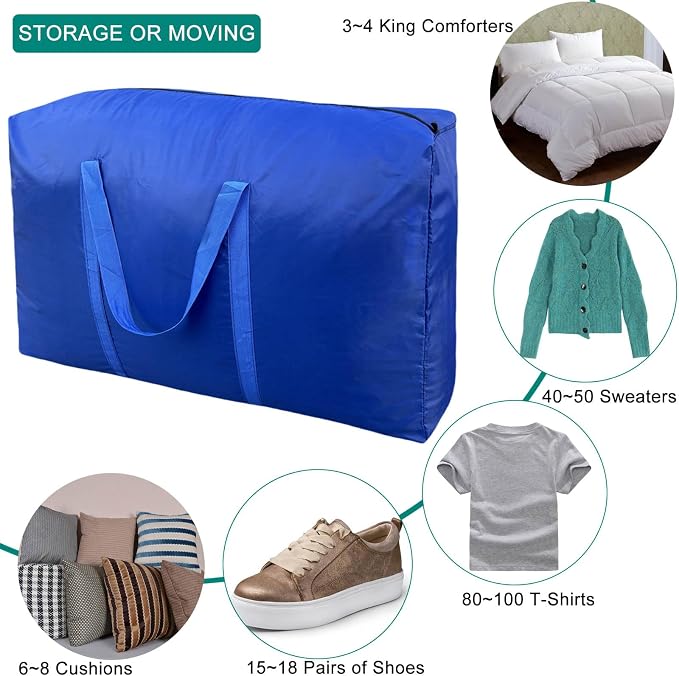 100L Extra Large Storage Bags, Big Moving Bags with Strong Zippers & Carrying Handles, Packing Bags for Moving, Storage, Travel and Camping, Storage Totes For Space Saving (Blue, 2 Pack) - Image 5