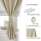 Self Adhesive Portable Blackout Curtains for Bedroom Easy to Install Window Thermal Lnsulated Kitchen Room Darkening Small Window Curtains, 59" W X 96" L, Beige, 1 Panel - Image 2