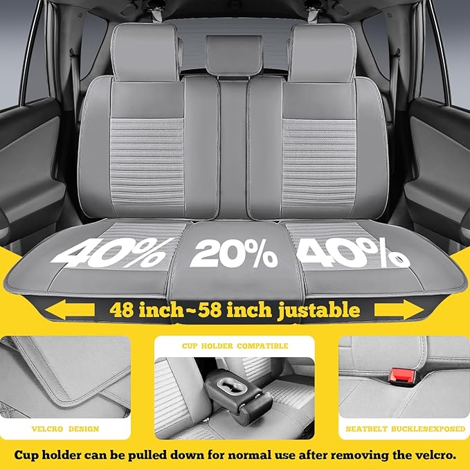 Car Seat Covers Full Set, Faux Nappa Leather, for Sedans and SUVs | Waterproof, Breathable and Airbag Compatible, Fits Most Bucket Seats, 5 Seats, Gray - Image 5