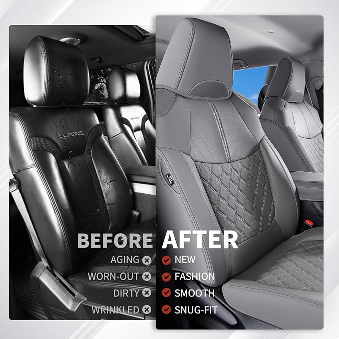Huidasource Custom Fit RAV4 (Gas Only) Front Seat Covers, Gray Waterproof Faux Leather Full-Coverage for 2019-2024 Toyota RAV4 LE/XLE & XLE Premium/Limited (Does Not Fit Adventure and TRD Off-Road) - Image 6