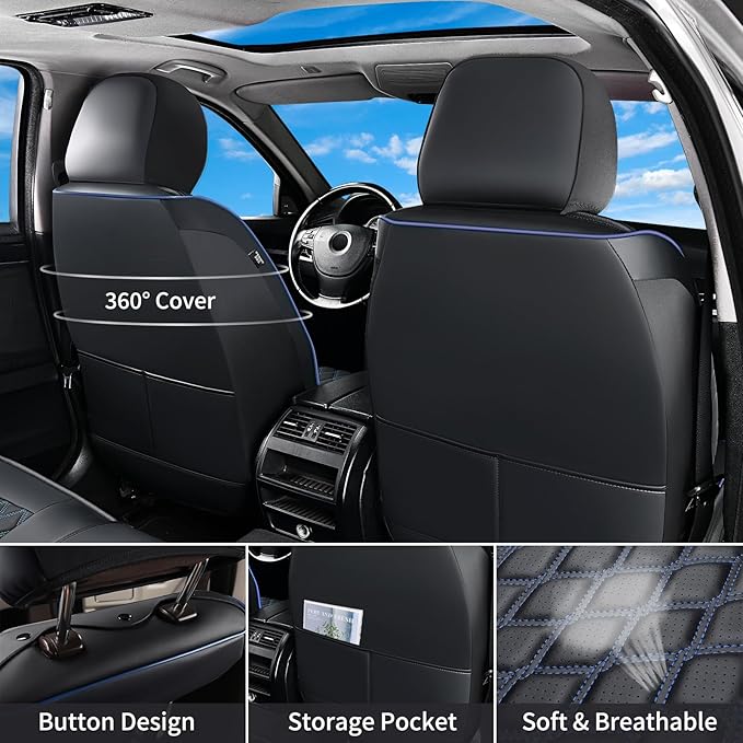 Huidasource Silverado Truck Seat Covers Fit for Chevy Silverado GMC Sierra 1500 2007-2026, 2500HD 3500HD 2015-2026 Crew Double Extended Cab Waterproof Car Seat Protector(Front Pair/Black&Blue) - Image 4