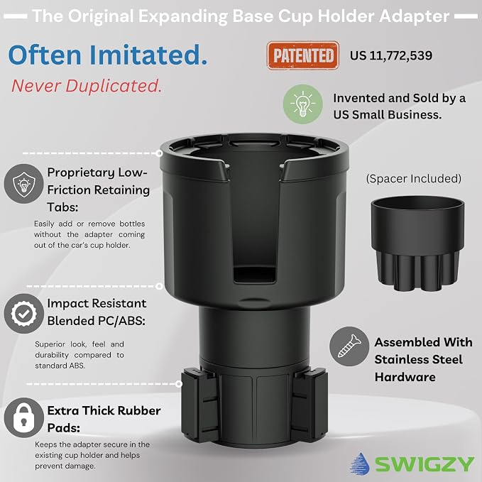Car Cup Holder Expander (Long Base) - Adjustable Expandable Insert Extender, Automotive Adapter Holds Hydro-Flask, Yeti, Nalgene, Large (32 40 oz) Water Bottles, Big Drinks - Universal - Image 4