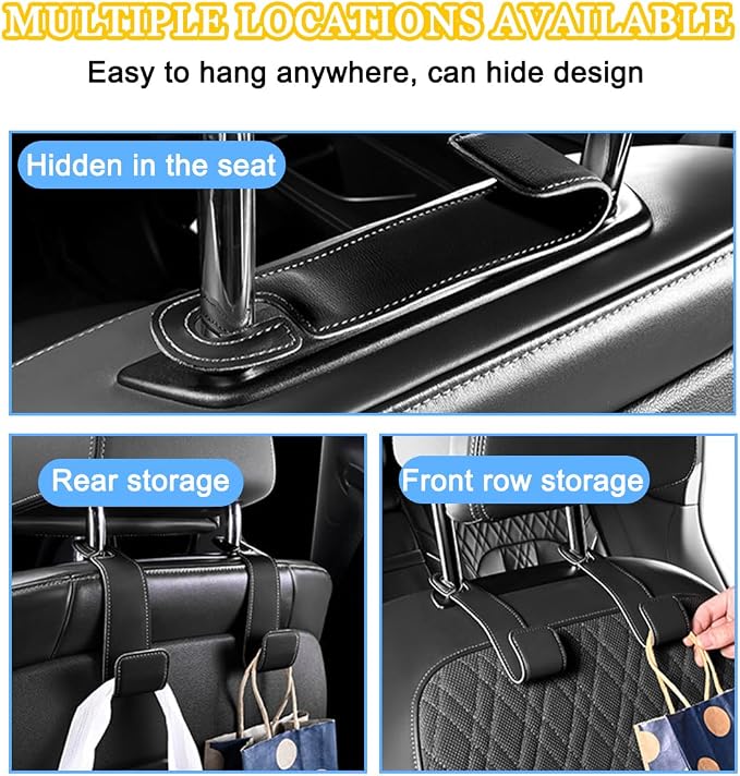 2PCS Car Seat Headrest Hook, Leather Vehicle Seatback Organizer Hanger for Hanging Purses Bags Coats, Auto Seat Back Storage Hook Accessories, Universal for SUV, Sedan, Truck (Brown) - Image 5