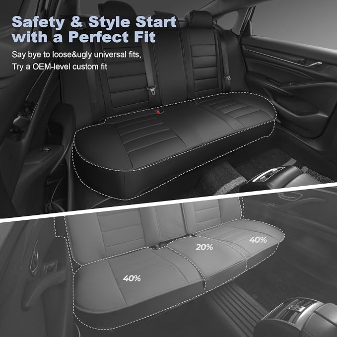 IKABEVEM Car Seat Covers Custom Fit for Honda Accord 2023 2024 2025 2026 Full Set Waterproof Faux Leather Full Coverage Car Seat Protector, Airbag Compatible, All Weather Protection(Black) - Image 4