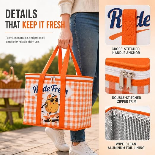 2Pk Insulated Reusable Grocery Bags, Collapsible Cooler Bag for Groceries, Heavy Duty Large Insulated Bag 16''x9''x13'', - Image 8