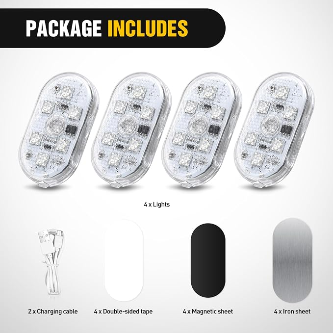 Nilight 4 PCS 7 Colors Wireless Magnetic RGB LED Interior Lights | USB Rechargeable Universal Mini Sticky Footwell Ambient Atmosphere Reading Lamp with Touch Sensor, Portable Night Lighting - Image 8