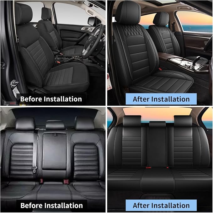 Car Seat Covers Fit for Honda HR-V 2016-2026 Full Set | Faux Leather Waterproof Automotive Seat Protectors,Compatible with Airbags,Easy to Install,5 Seats Black - Image 8