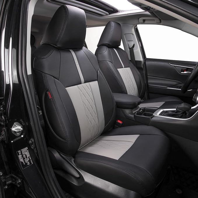 EKR Civic Seat Covers Custom Fit for Honda Civic (Sedan) EX 2022-2024 & Sport/Hybrid Sport 2025-2026(Rear Backrest Split W/Armrest) Car Seat Cover Full Set,Faux Leather(A84-Black+Light Gray) by EKR