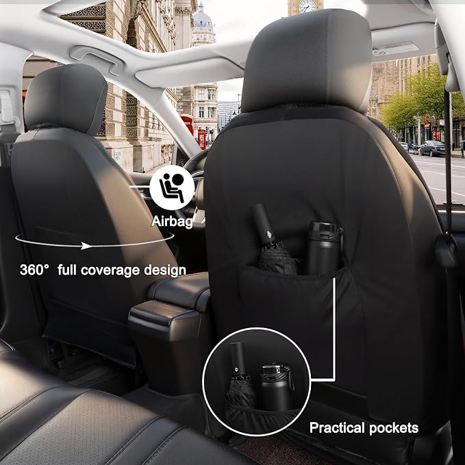 GIANT PANDA 2PCS Front Seat Covers for Chevy Silverado & GMC Sierra 1500 2500 3500 2007-2026 Crew Extended Double Cab Pickup,Custom Fit Chevy & GMC Truck Seat Protectors,Faux Leather (Black&Gray) - Image 6