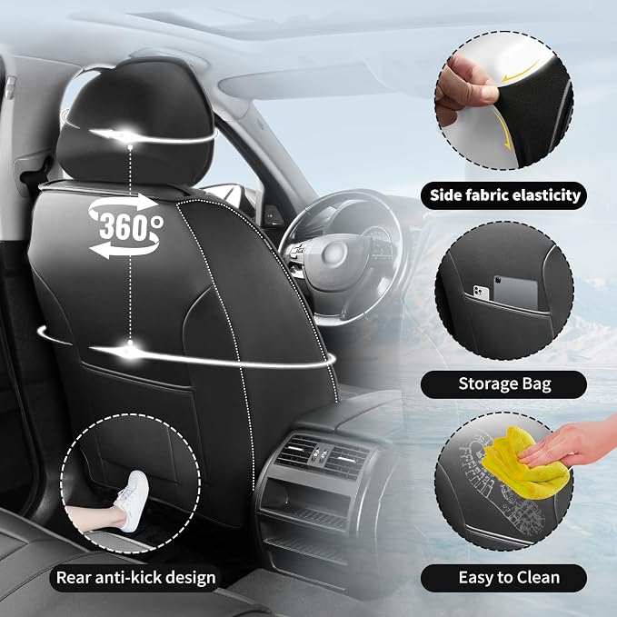 Fit Tacoma Premium Leather Car Seat Covers for Toyota Tacoma 2016-2022 2023 - Waterproof，Breathable，All-Weather Seat Cushion Protecto & Airbag Compatible, Full Set Red Line Black - Image 8