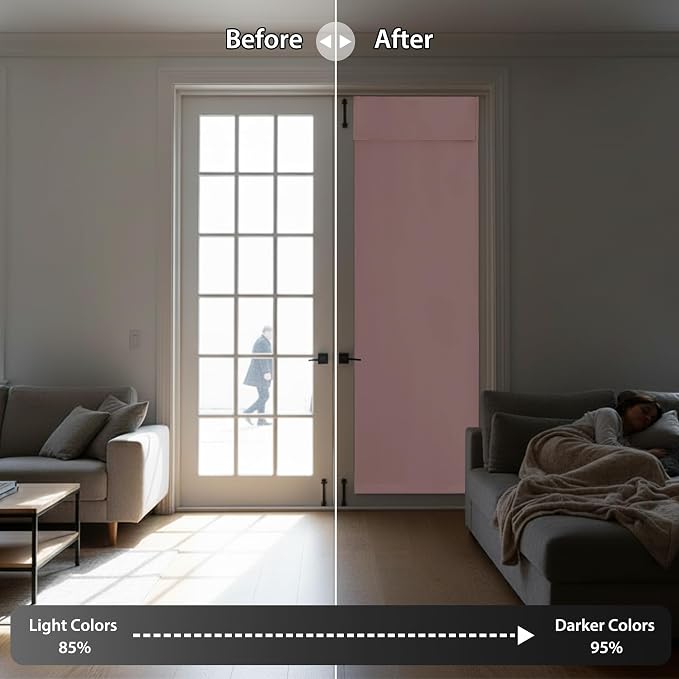RYB HOME Blackout Door Curtain for Patio Front Tricia French Door Window | Thermal Insulated, Self Adhesive, Privacy, For Patio Kitchen Front Entry Front Back Door Glass Window, W30 x L72, 1 Panel - Image 5