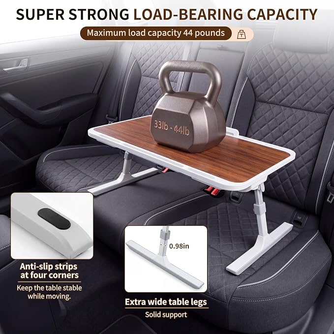 Xuhal Large Car Seat Tray Table, 23.6"×13.8" Adjustable Car Desk Laptop Desk 0–36° Wood Portable Detachable Lap Desks for Passenger Seat, Work, Eating, Camping, Home Use, Long Distance Use - Image 4