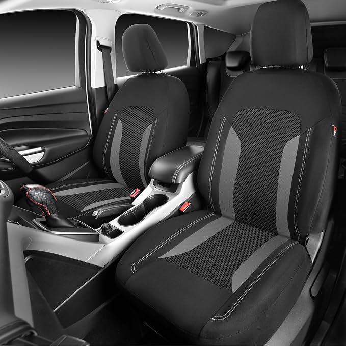 CAR PASS 3D Air Mesh Car Seat Covers Front Seats Low Back Bucket, Breathable Sporty Mesh in Summer Airbag Compatible Universal Fit 95% Automotive SUV,Truck,Sedan Interior Protector, Black Gray 2PCS - Image 5