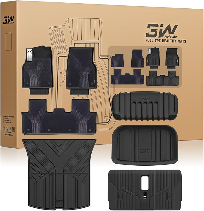 3W 9PCS Floor Mats for Tesla New Model Y 2025-2026 Only for Standard | & Star Trails Carpets TPE All Weather Floor Liner, Trunk Mats & Seat Back Cover Protector, Cargo Liners, Model Y Accseeories by 3W