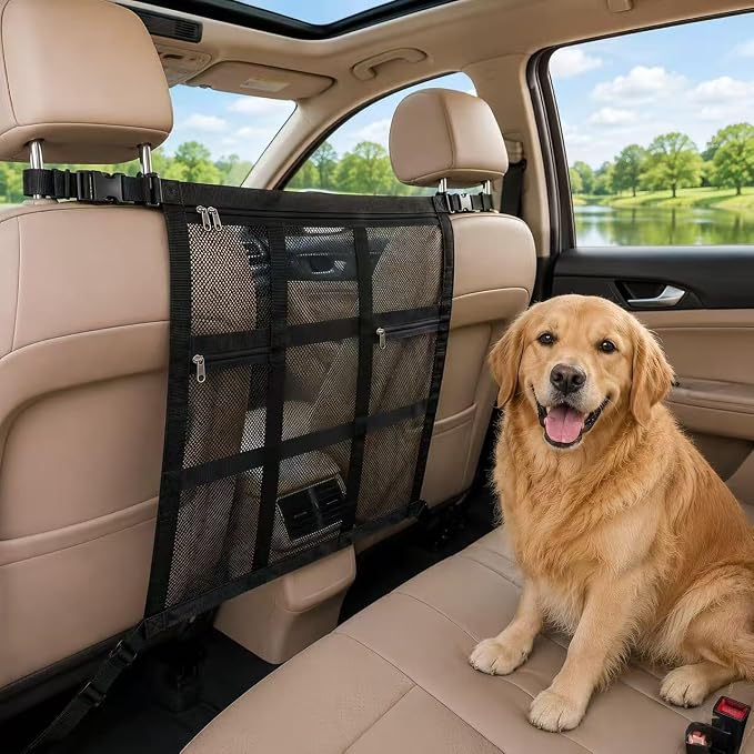 Dog Car Barrier 2026 Upgrade, Double Layer Mesh Dog Net for Car Divider with Storage Organizer, Universal Fit for SUVs, Sedans & Trucks, Easy to Install & Breathable Vehicle Travel Fence by Unknown