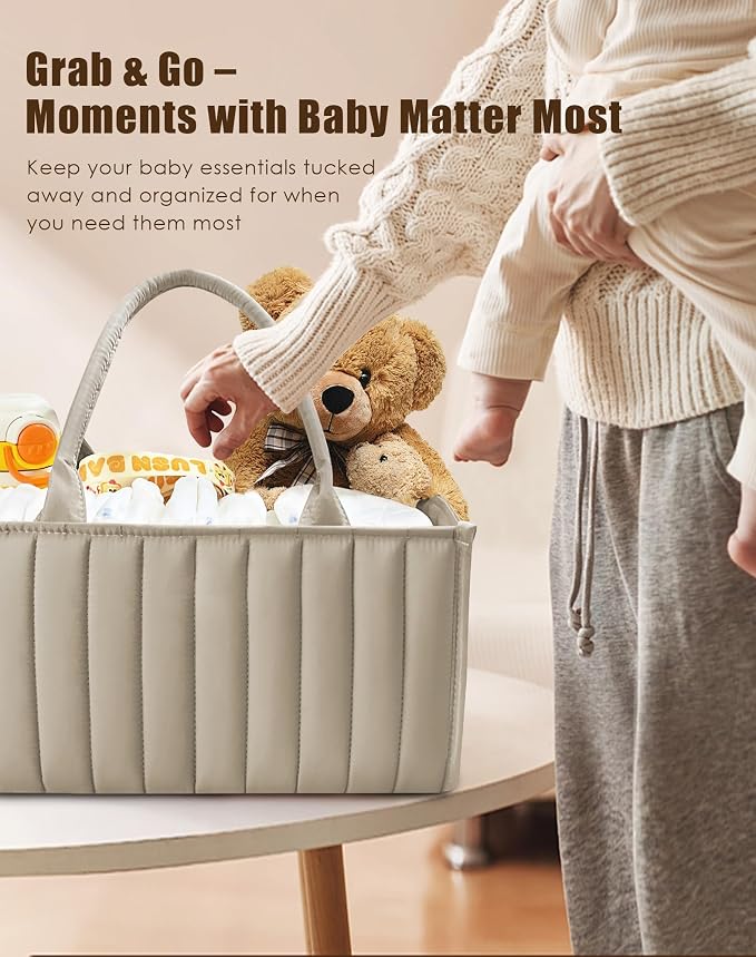 SWEET DOLPHIN 2-Pack Baby Diaper Caddy Organizers, Stylish Storage Baskets for Newborn Essentials, Diaper Station & Car Travel, Value Bundle for Baby Shower Gifts & Registry Must-Haves - Light Brown - Image 5
