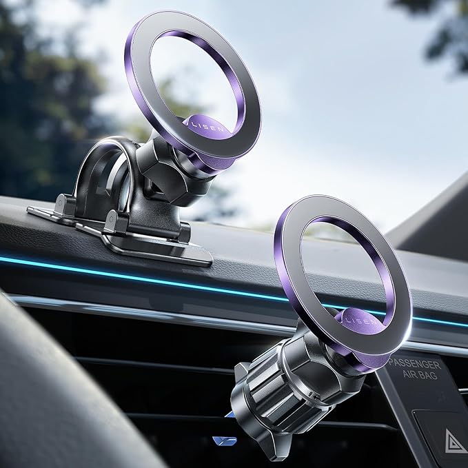 LISEN for MagSafe Car Mount,Car Accessories for Women Men [2025 Ultra] Magnetic Phone Holder for Car 360 Dashboard Vent Phone Mount for Car Organization iPhone 16 15 14 13 12 Pro Plus Mini,Purple by Lisen
