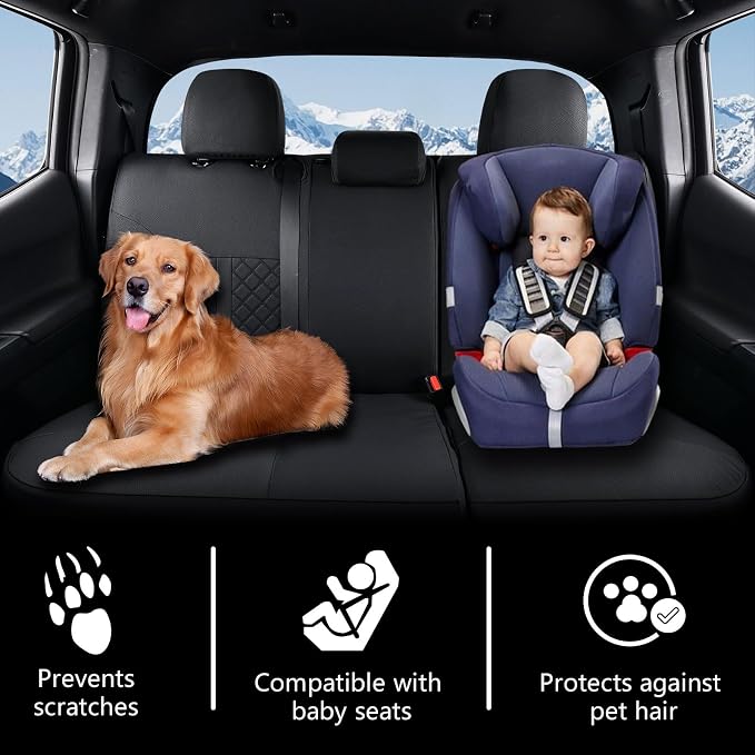 Truckiipa Tacoma Leather Car Seat Covers Full Set Truck Seat Covers Cushion Fit for 2016-2023 Toyota Tacoma Double Crew Cab, Full Set, Black - Image 4