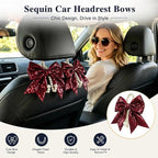 2 Pack Pearl Car Seat Headrest Hook with Bow & Sequin/Leopard/Polka Dot Design – Cute Purse Hanger for Vehicle,Grocery Bags, Umbrellas, Seat Back Organizer for Women (Red Sequins) - Image 2