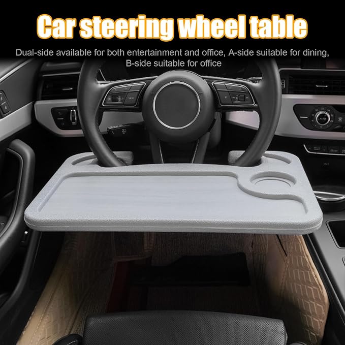 Dickno Car Steering Wheel Desk, Multipurpose Auto Steering Wheel Tray with Drink Holder, Steering Wheel Food Tray for Eating, Universal Vehicle Travel Accessories for Constant Travelers (Gray) - Image 6