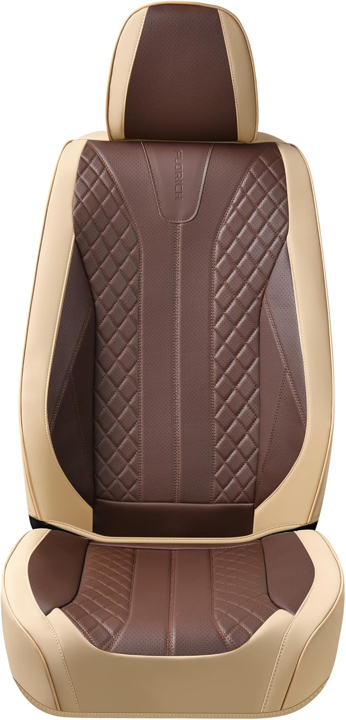 FLORICH Front Seat Covers 2 Pieces Universal Seat Cover for Cars Breathable Leather Waterproof Car Seat Cover Driver Seat Cover Automotive Car Seat Cushion Fit for Most Cars SUV Trucks, Beige&Coffee - Image 9
