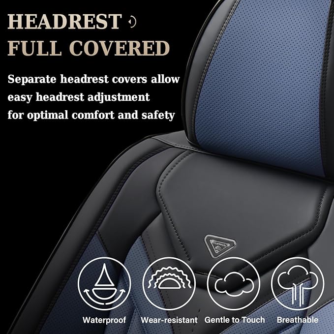 Coverado Seat Covers, Car Seat Covers Front Seats, Leather Seat Covers for Cars, Automotive Seat Covers Car Seat Protector Car Seat Cushion Universal Fit for Most Sedans SUV Pick-up Truck(Black&Blue) - Image 6