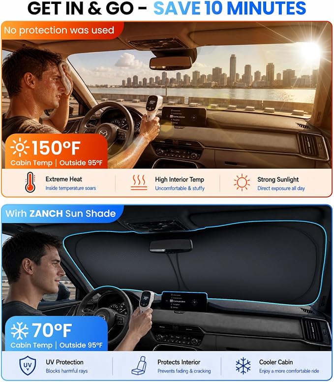 Large Windshield Sun Shade for Mazda CX 90 2024-2026, 7-Layer Heavy-Duty & Blocks UV Rays, 3D Scanned Custom Fit, Keep Interior Cooler, Easy Storage & Foldable SUV Accessories, No Sagging - Image 2