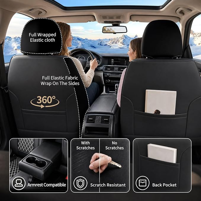 Fit Canyon Car Seat Covers for GMC Canyon 2015-2025 2026 - Luxury Leather, Anti-Slip, All-Weather Seat Cushions, Waterproof & Breathable, Airbag Compatible, Full 5-Seat Set (Whiteline) - Image 7