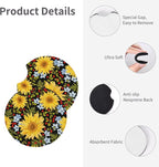 Steering Wheel Cover Sunflower Car Accessories + 2 Pieces Coasters | Universal 14-15 Inch Neoprene Auto Interior Decor Anti Slip Car Protector for Women Men - Image 6
