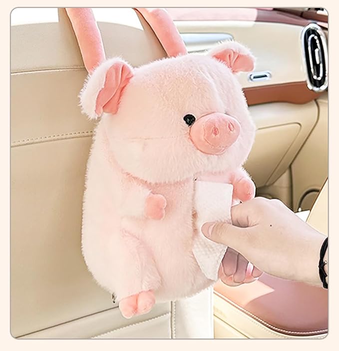 Tissue Box Cover Plush Tissue Box Holder for Car, Home, Decorative Holder/Organizer for Bathroom Vanity Countertop, Nightstands, Office Desk-Fuzzy Pig - Image 2