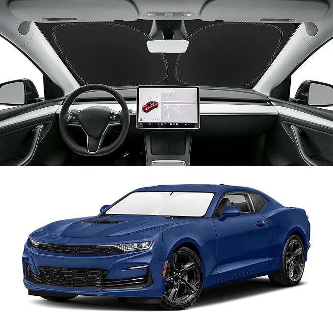 Custom Fit Windshield Sun Shade for Chevy Camaro 2016-2024 | Blocks UV Rays and Sun Heat, Helps Reduce Interior Temperature, Protects Dashboard from Fading, Folds Easily for Storage by SLOGENTO