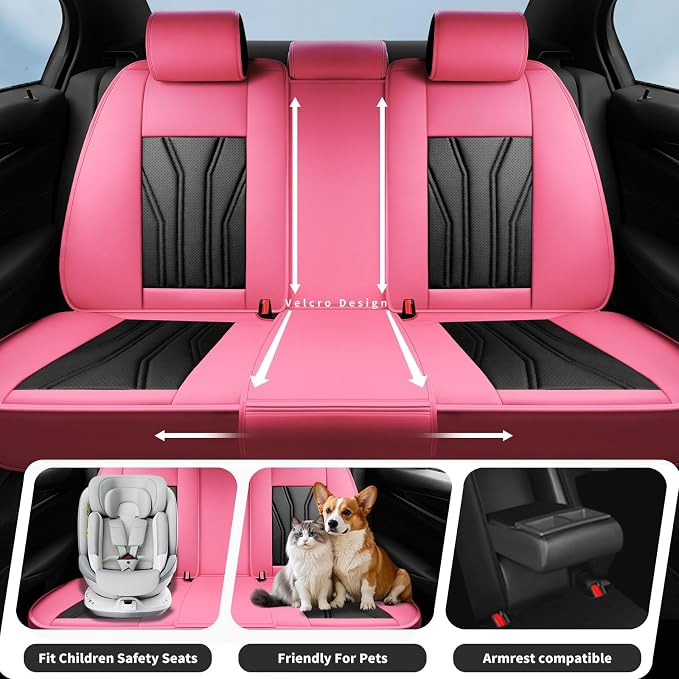 Fit Rogue Car Seat Covers Compatible with Nissan Rogue 2014-2026 - Premium Leather Waterproof Breathable，All-Weather Seat Cushion Protecto & Airbag Compatible （2 Front Seat, Pink & Black - Image 3