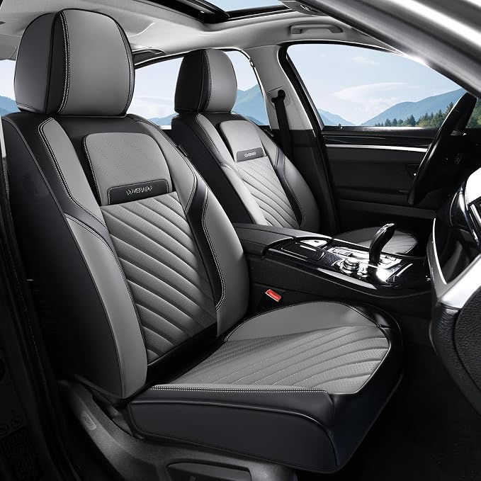 Coverado Car Seat Covers Full Set 5 pieces, Luxury Nappa Leather Seat Covers Universal Fit Waterproof Non-Slip Breathable Front & Back Automotive Seat Protectors for Cars, SUVs, Trucks - Image 2