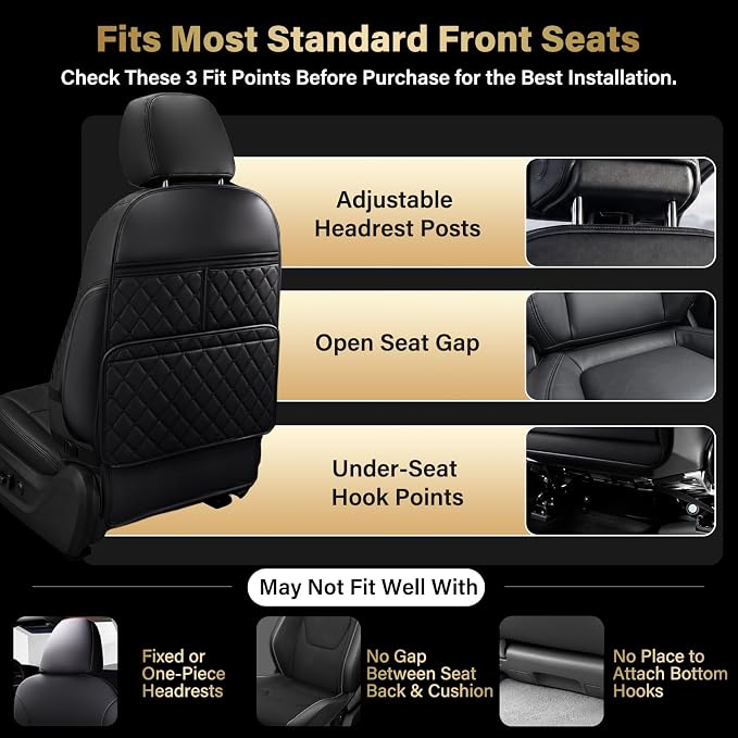 2 Pack Seat Back Protector Kick Mats, Premium Interior Look | Dust, Scuff & Wear Protection / Easy-Clean Surface / 3 Storage Pockets Help Keep Your Car Interior Neat - Image 4