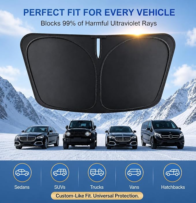 2026 New Upgrade Car Windshield Sun Shade Umbrella 300T Oxford | 55.12 × 27.6 Inch Fits Sedan SUV Truck Blocks UV & heat scratch resistant foldable with storage pouch protects dashboard - Image 5